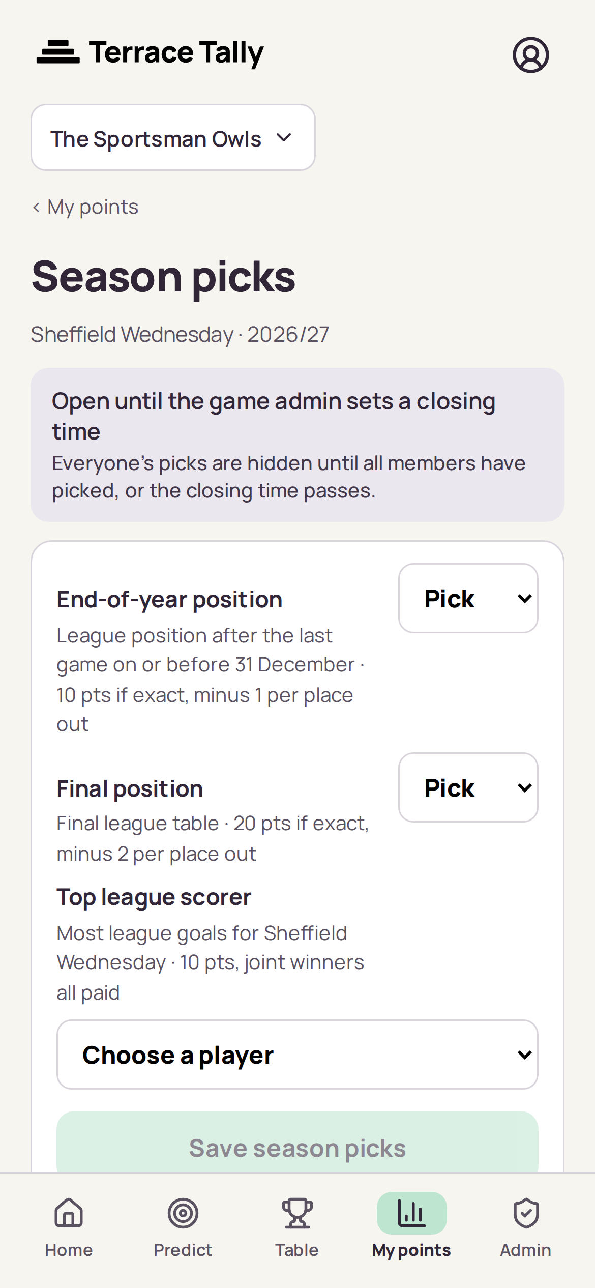 The three season picks: end-of-year position, final position and top scorer